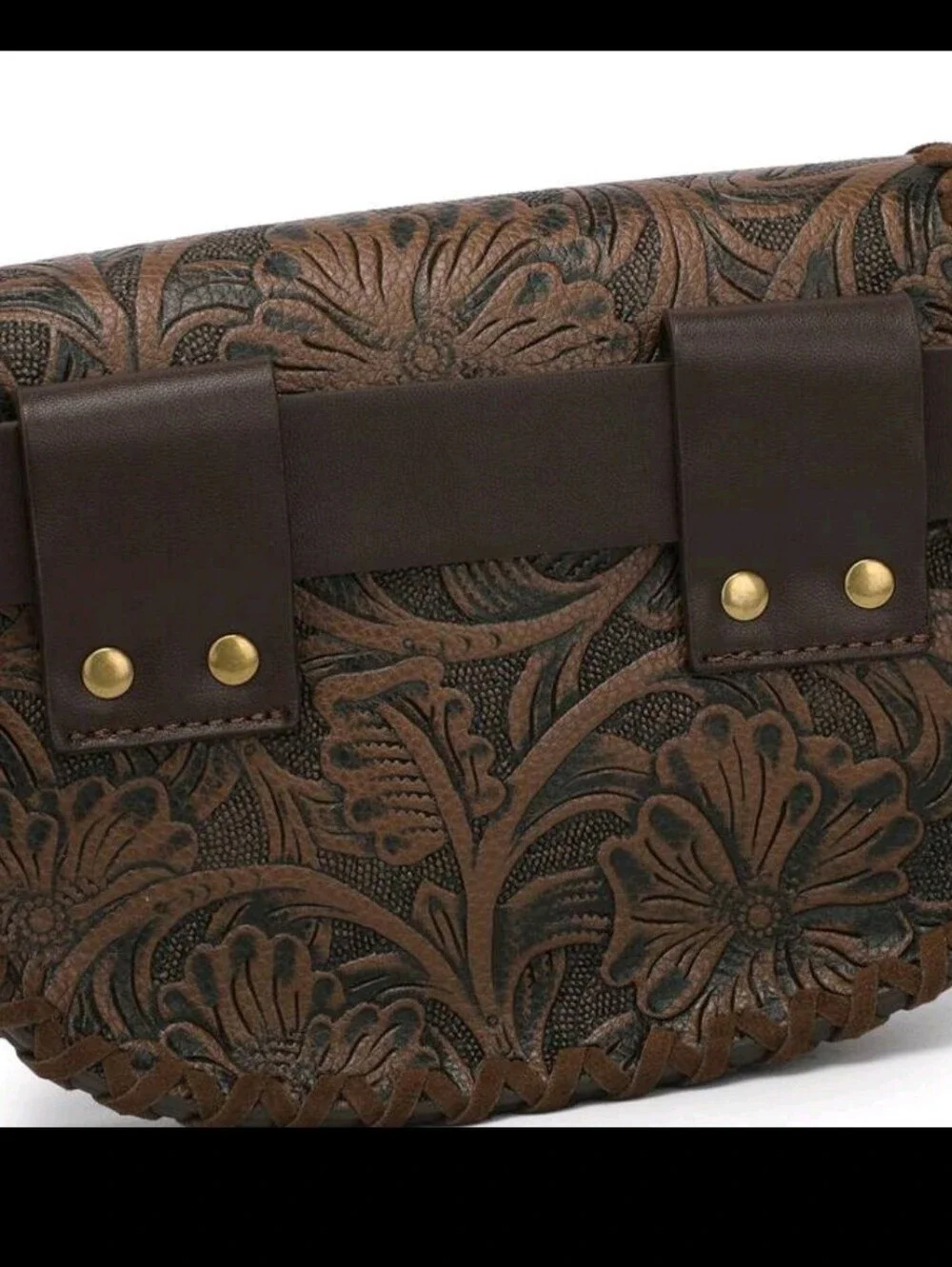 Brown Tooled Faux Leather Belt Bag